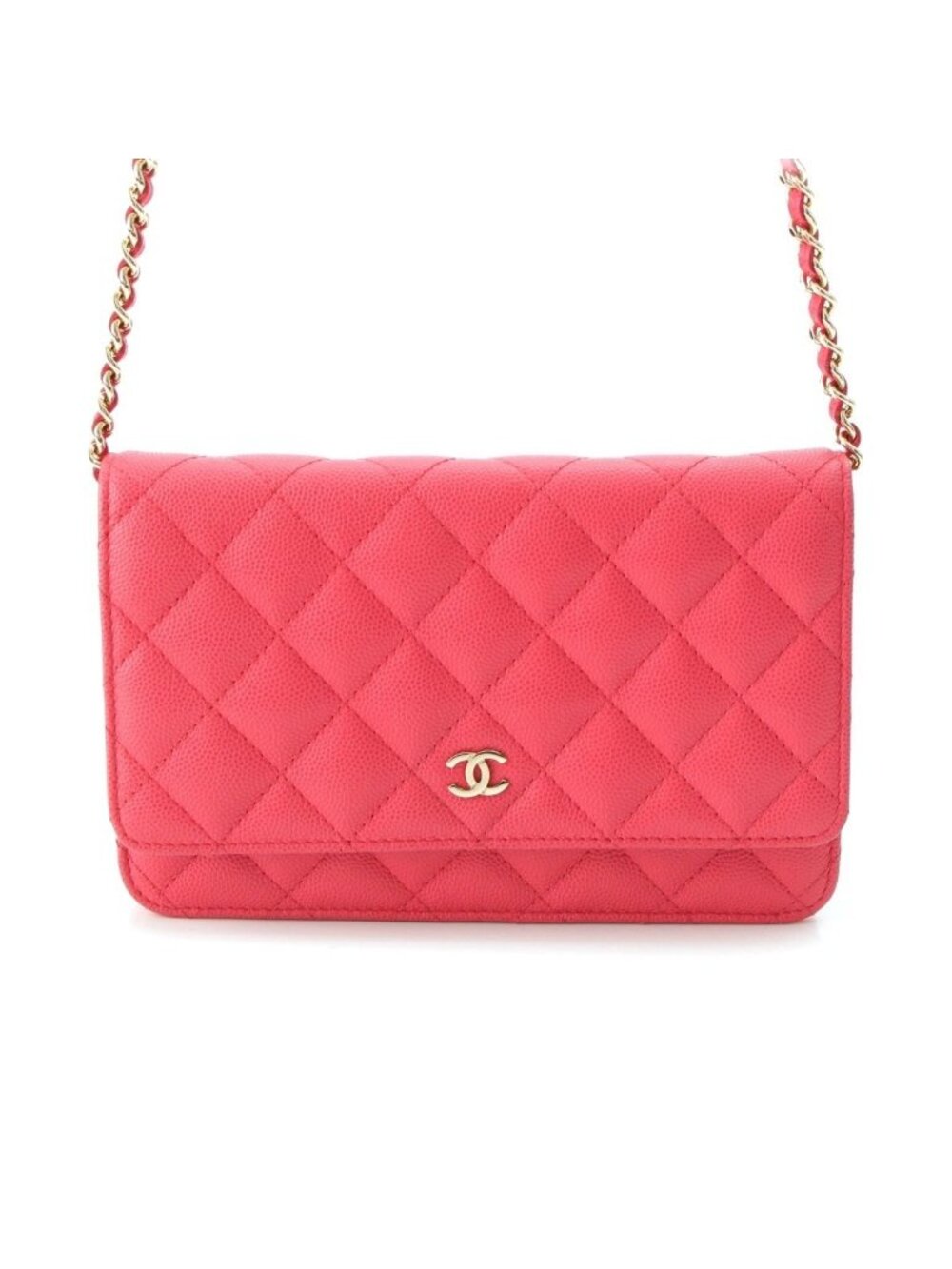 Chanel Caviar Leather Chain Shoulder Bag Wallet Pink